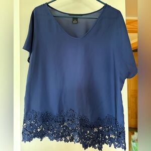 Investments Blue Lace Trim Women's Blouse